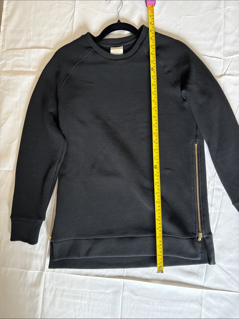 Varley Black Ribbed Side Zip Sweatshirt Pullover Small Athleisure Luxe